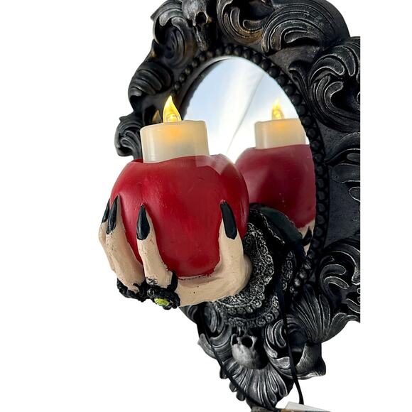 Spooky Night LED Lighted Witch Hand With Poison Apple Mirror Halloween Decor NEW - Picture 8 of 11